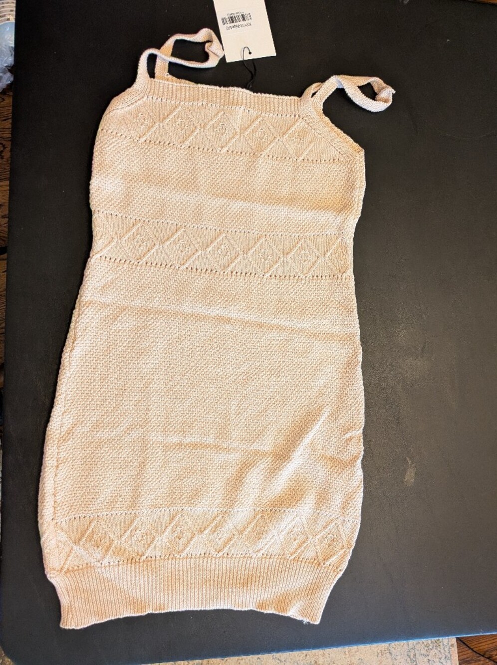 Hello Molly Cream Cable Knit Spaghetti Strap Dress with Textured Detail